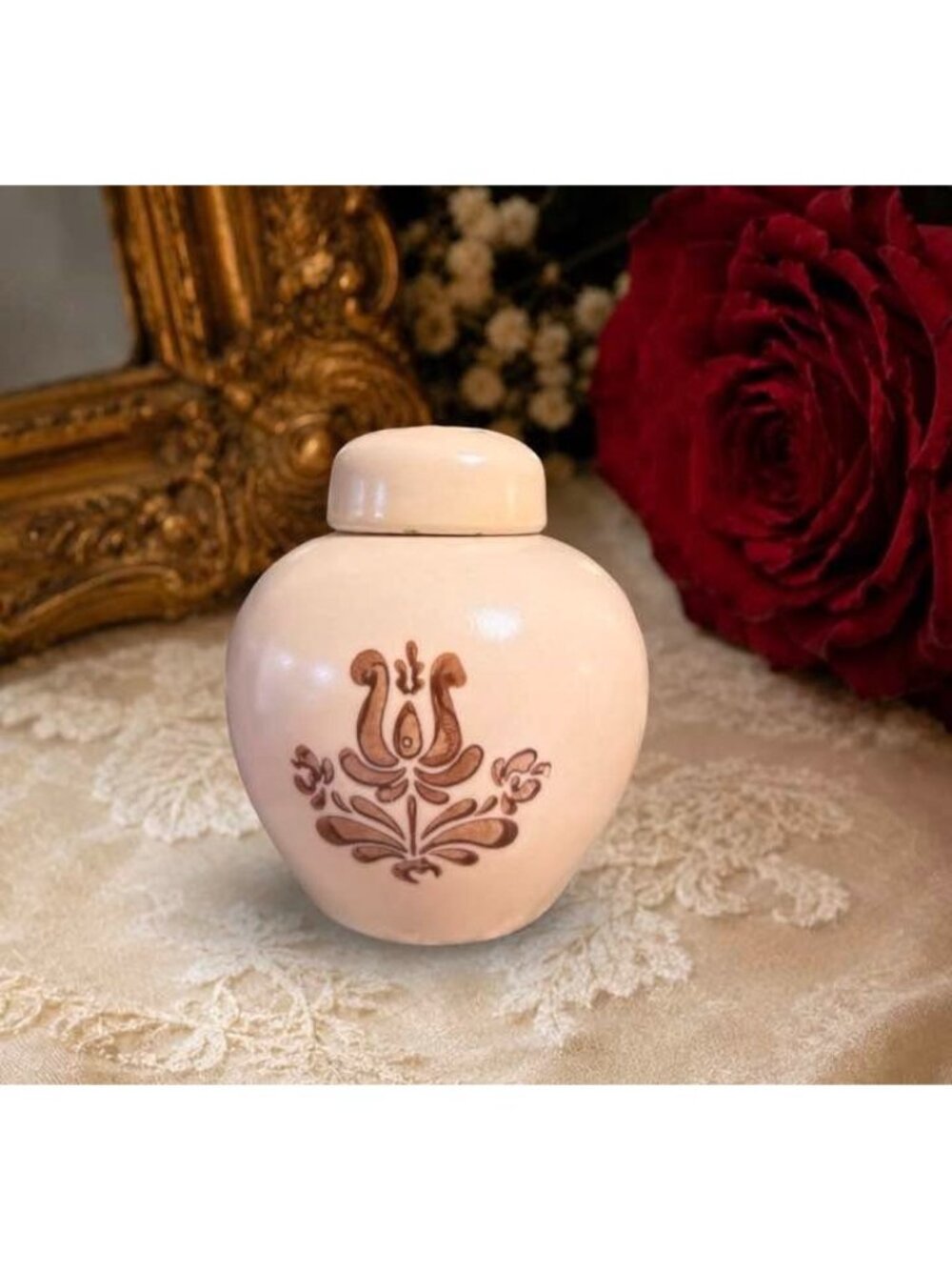 Vintage Pfaltagraff VILLAGE Potpourri Ginger Jar w/Lid -1980s Rustic Decor Vase